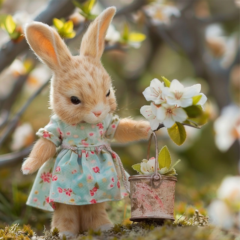 可爱毛绒小兔子迎春花市文旅纪念品塑料植绒桌面摆件装饰品
